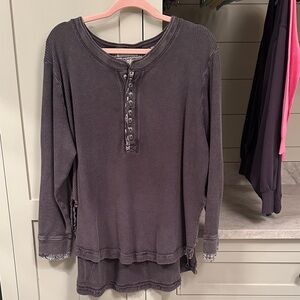 We The Free Charcoal Long Sleeve Henley Top